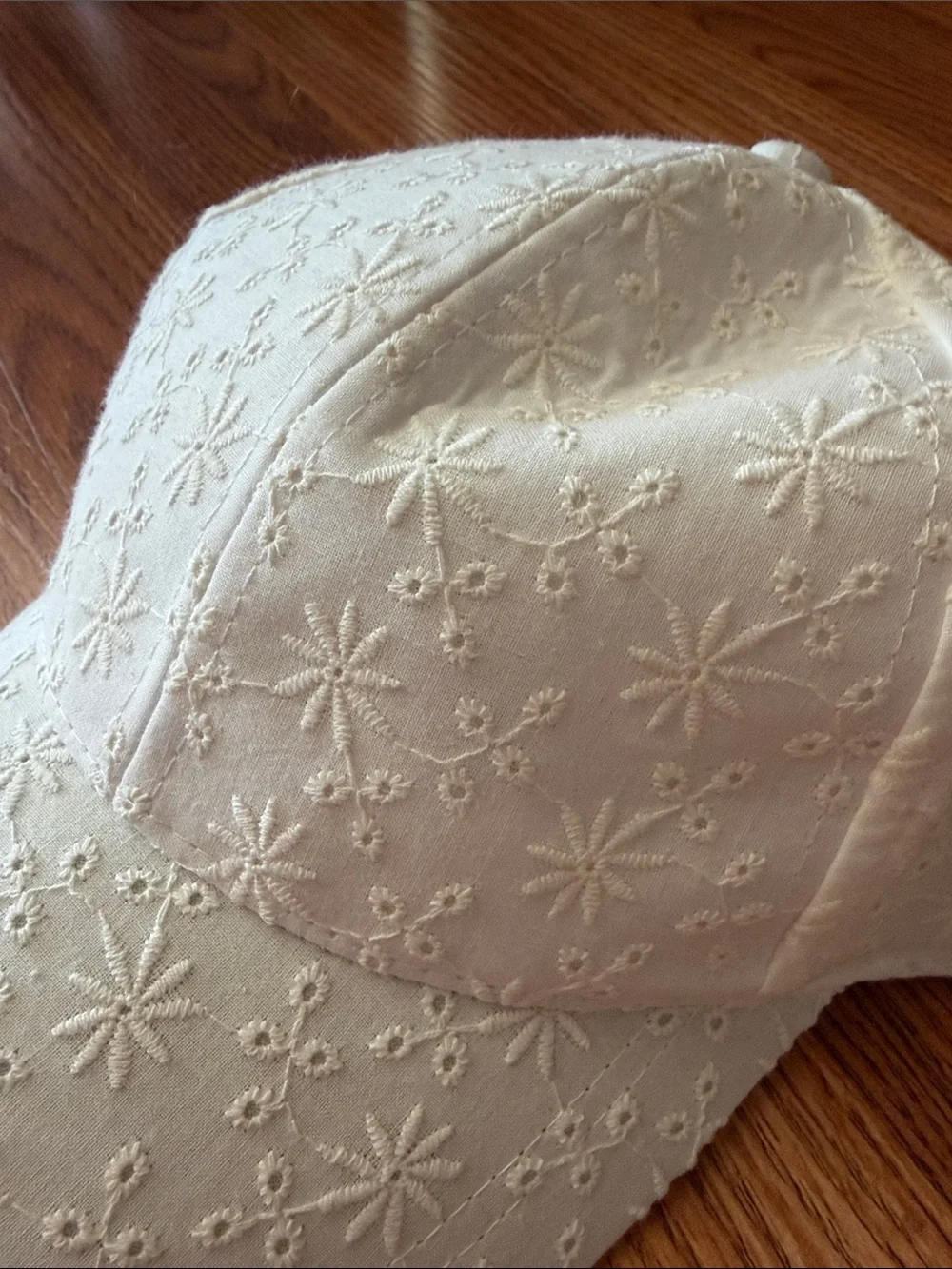 Embroidered Floral Eyelet White Baseball Cap